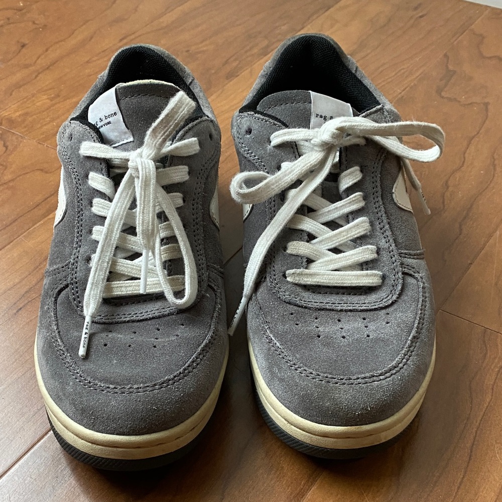 Rag & Bone Retro Court Gray Suede Sneakers Casual City Round Toe Lace Up Sz 37.5